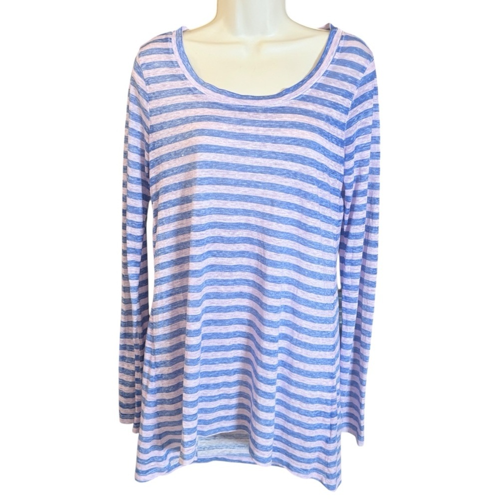 Threads 4 Thought Womens Organic Striped Long Sleeve Tee L Blue & Purple Casual